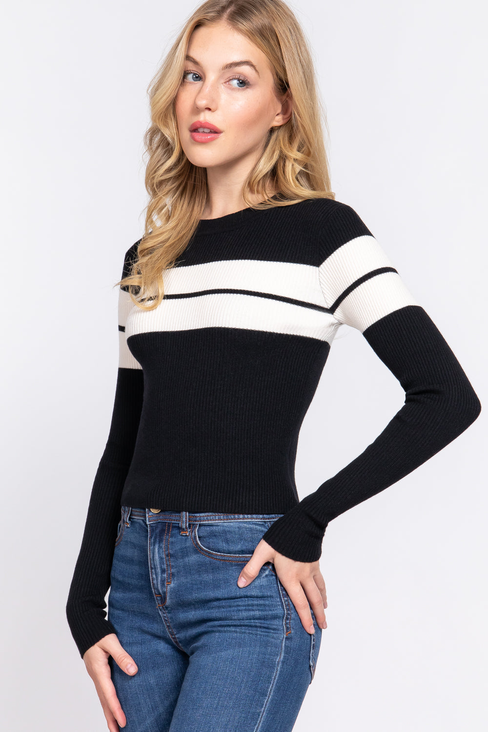 Stripe Rib Long Sleeve Sweater