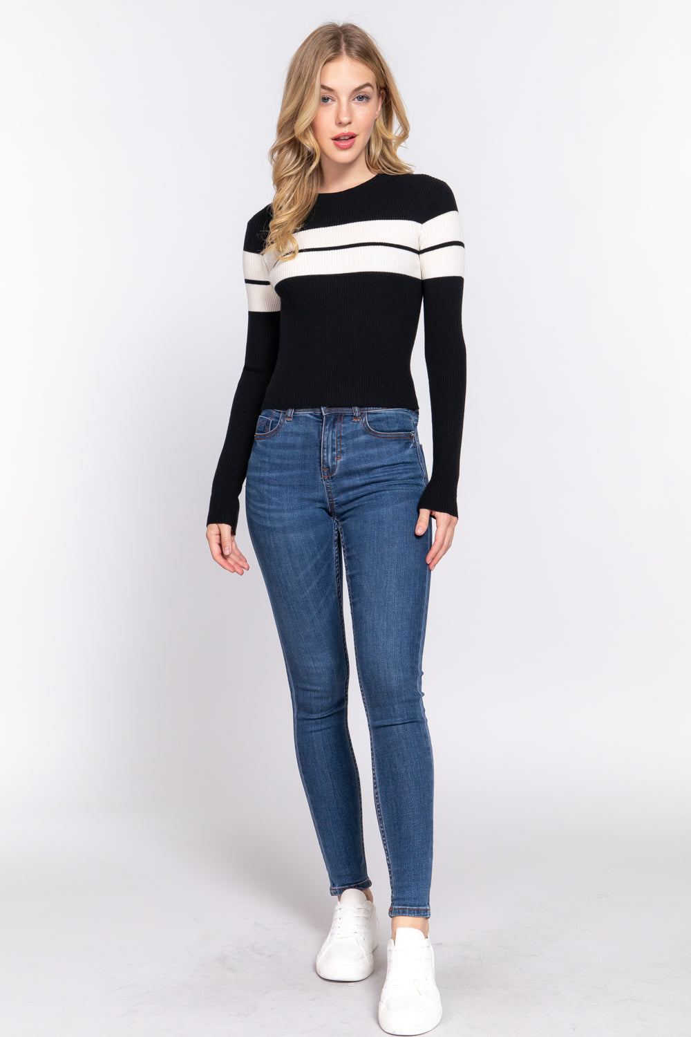 Stripe Rib Long Sleeve Sweater